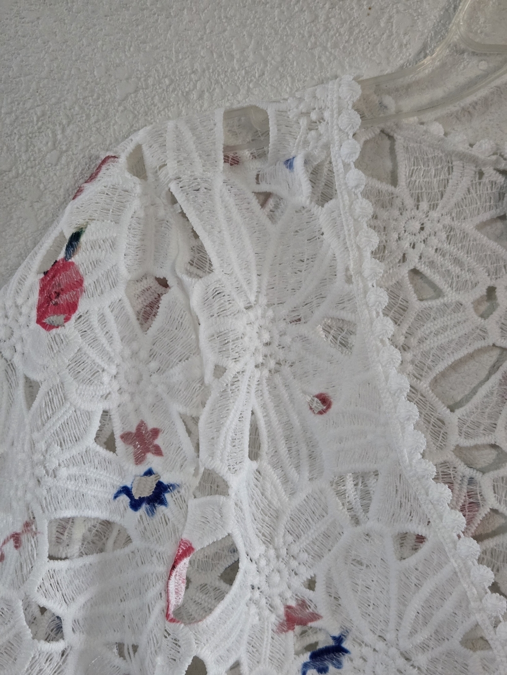 Rabbit Rabbit Rabbit White Lace Floral Crochet Open-Front Tunic - Picture 4 of 9